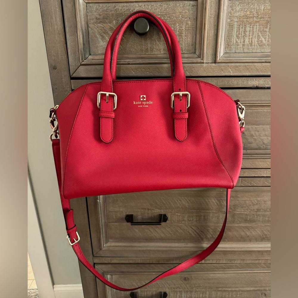 Kate Spade Cove Street Pillbox Red Leather Pippa Satchel Purse Handbag